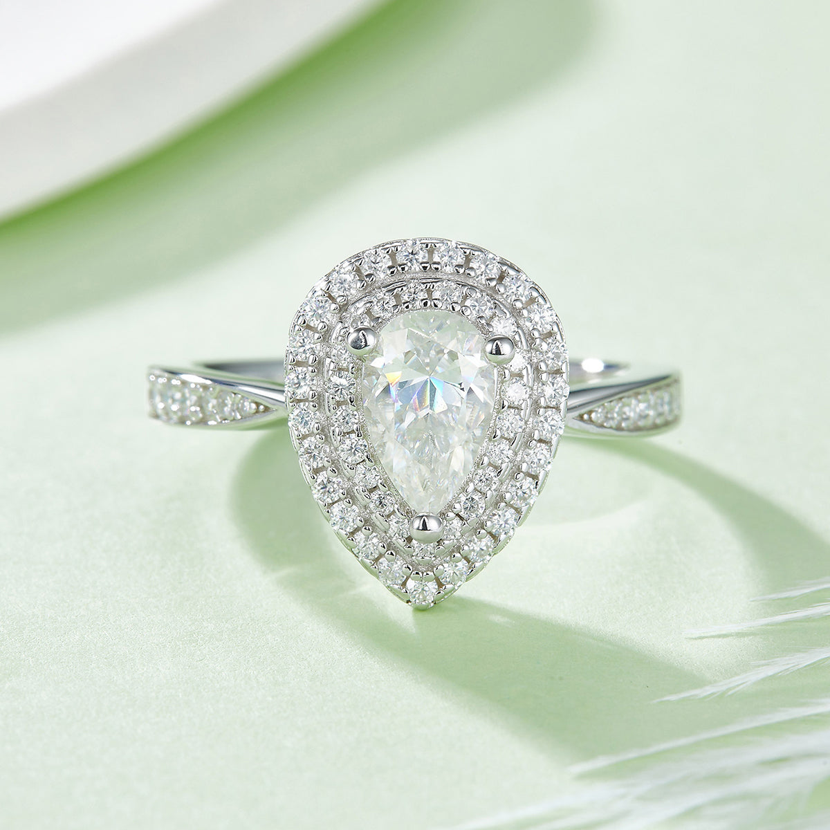 Pear shaped moissanite women's ring