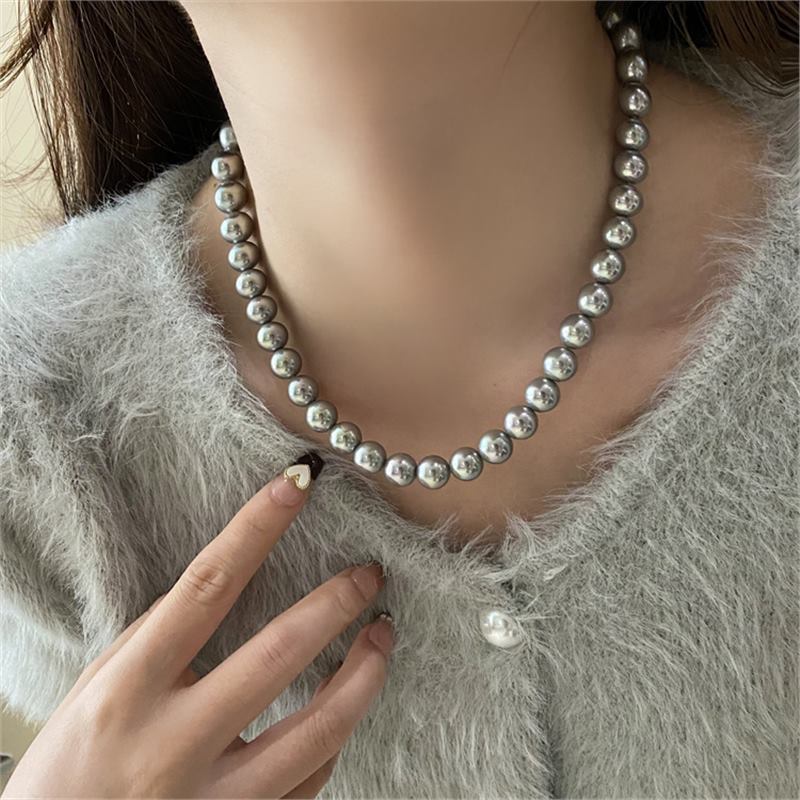 Vintage Luxury Platinum Silver-grey Pearl Necklace
