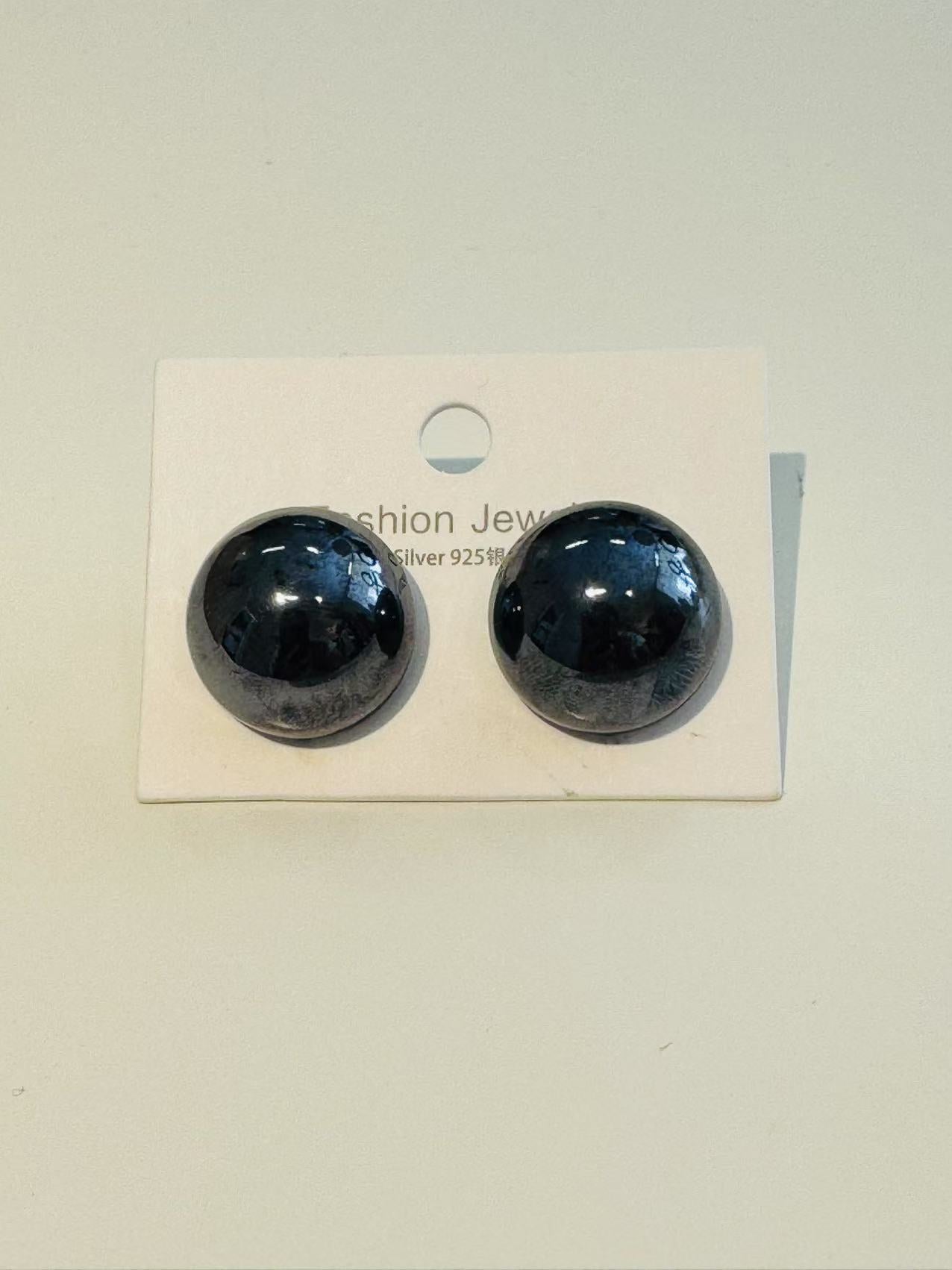 Round Pearl Stud Earrings - 925 Sterling Silver
