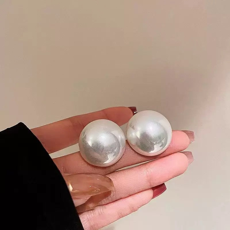 Round Pearl Stud Earrings - 925 Sterling Silver