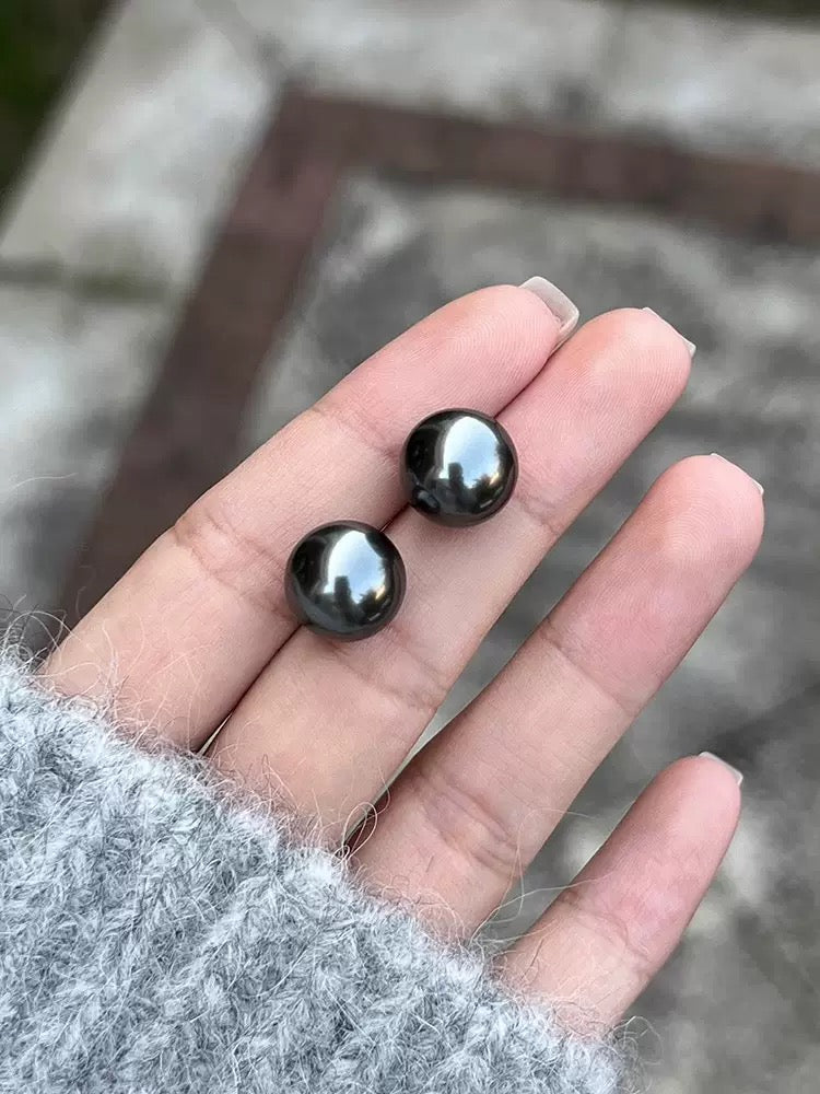 Round Pearl Stud Earrings - 925 Sterling Silver