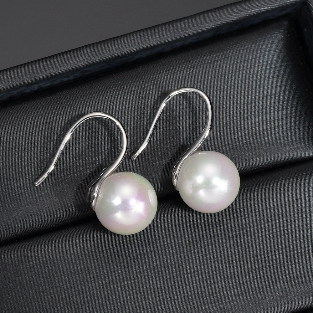 Sterling Silver Geometric Pearl Dangle Earrings