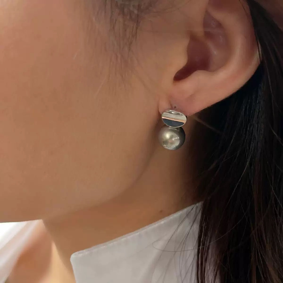 Sterling Silver Geometric Pearl Dangle Earrings
