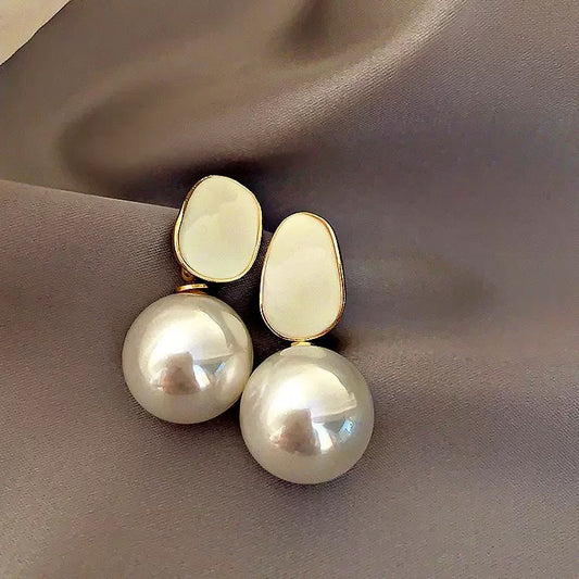 Sterling Silver Geometric Pearl Dangle Earrings