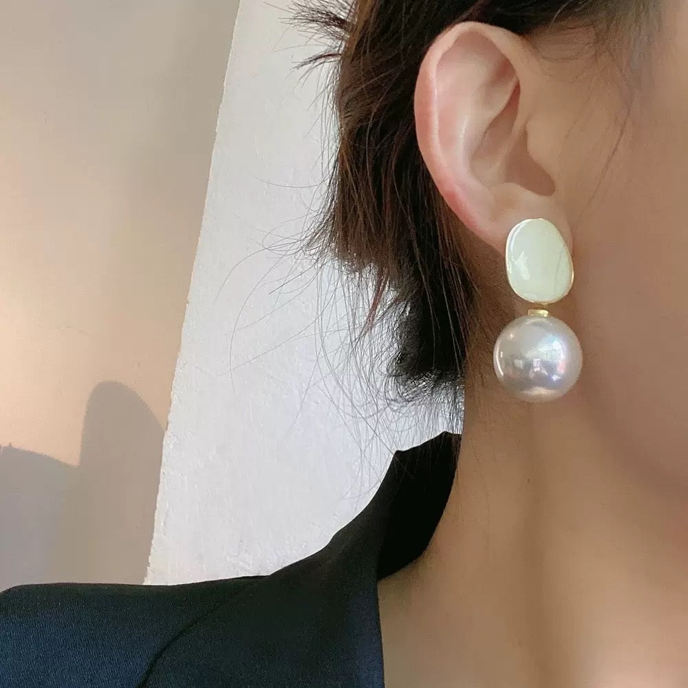 Sterling Silver Geometric Pearl Dangle Earrings