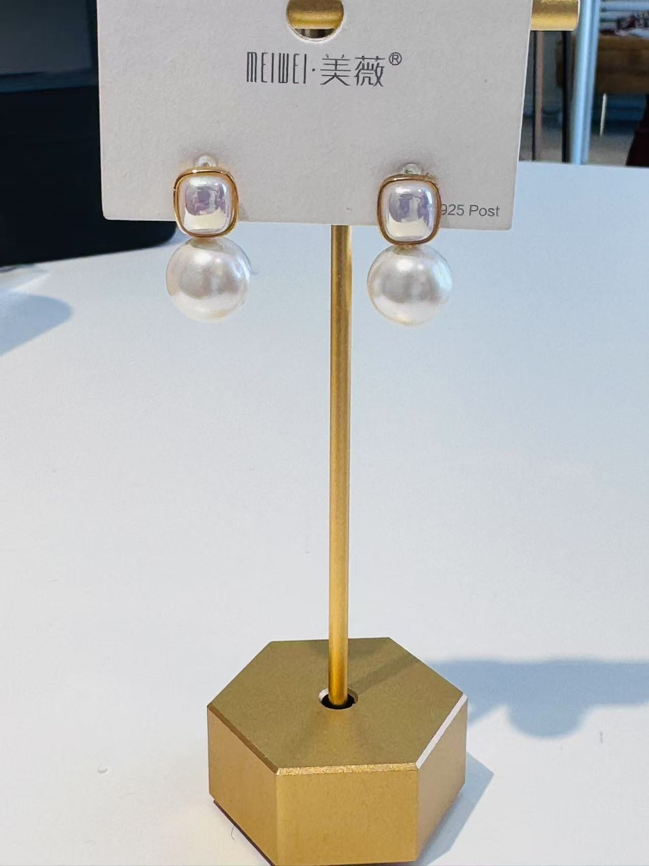 Sterling Silver Geometric Pearl Dangle Earrings