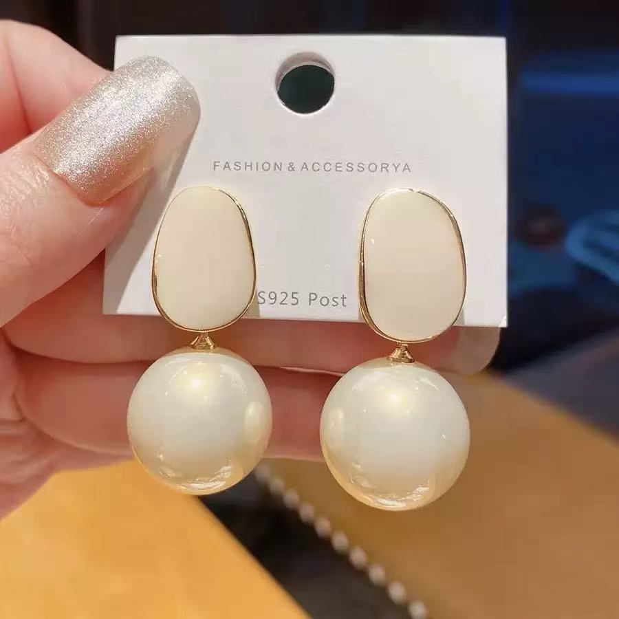 Sterling Silver Geometric Pearl Dangle Earrings