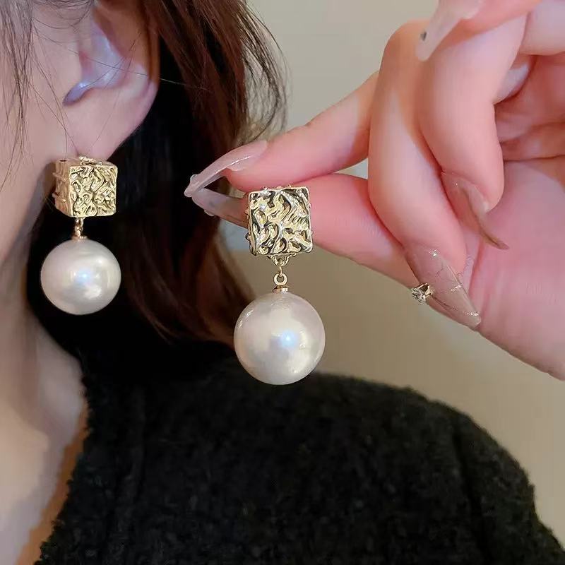 Sterling Silver Geometric Pearl Dangle Earrings