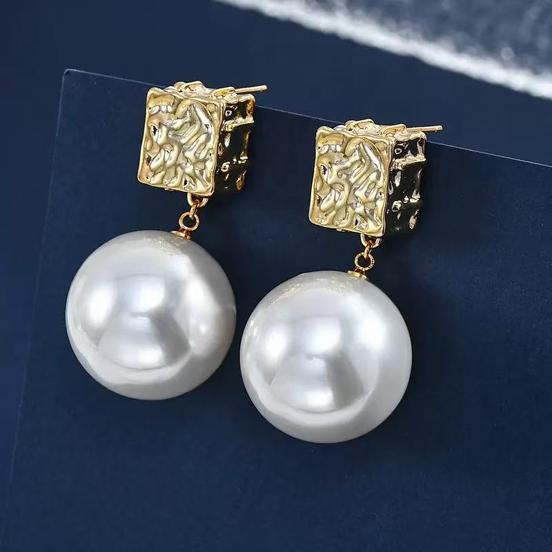 Sterling Silver Geometric Pearl Dangle Earrings