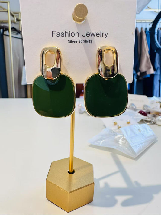 Modern Geometry Silver Drop Earrings