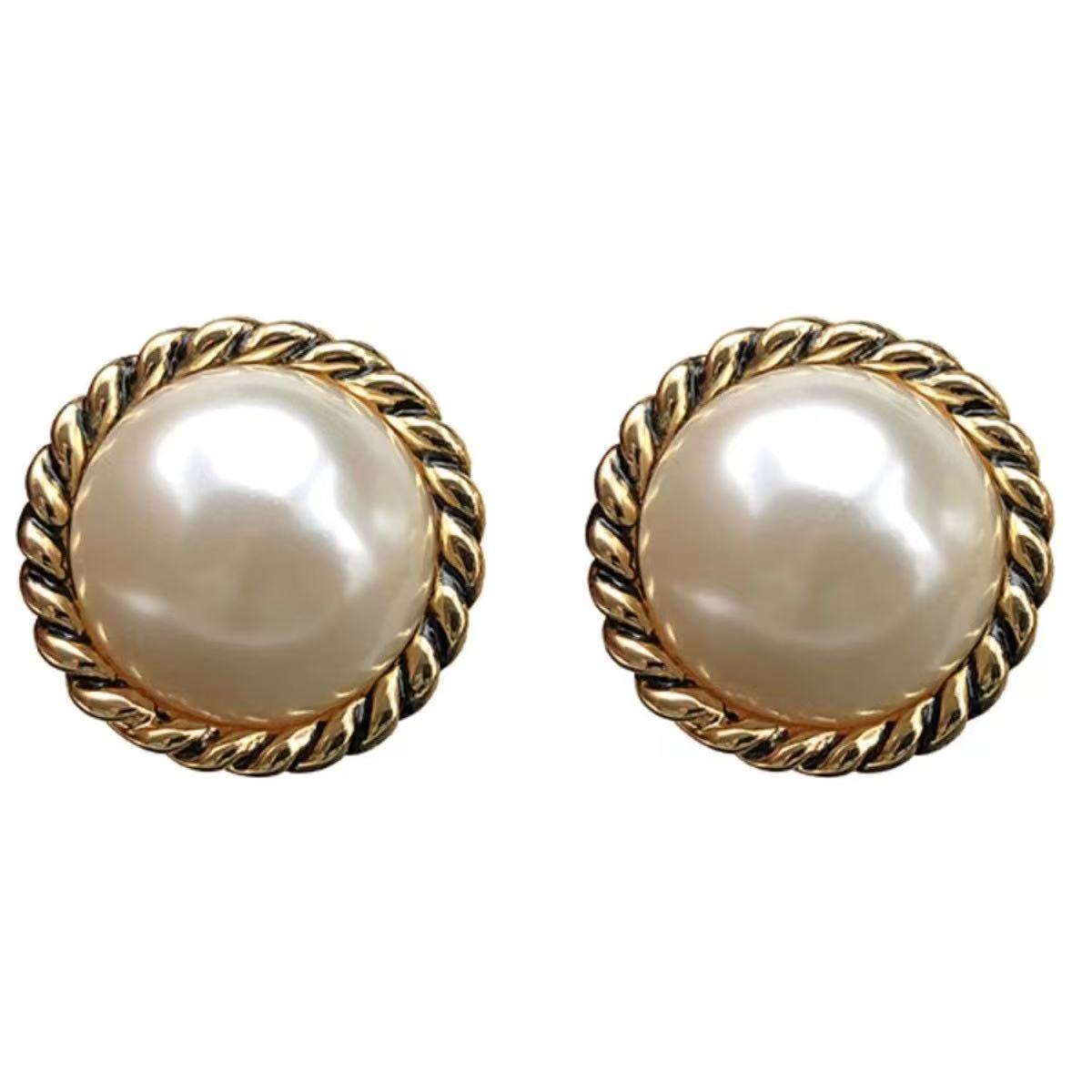 Round Pearl Stud Earrings - 925 Sterling Silver