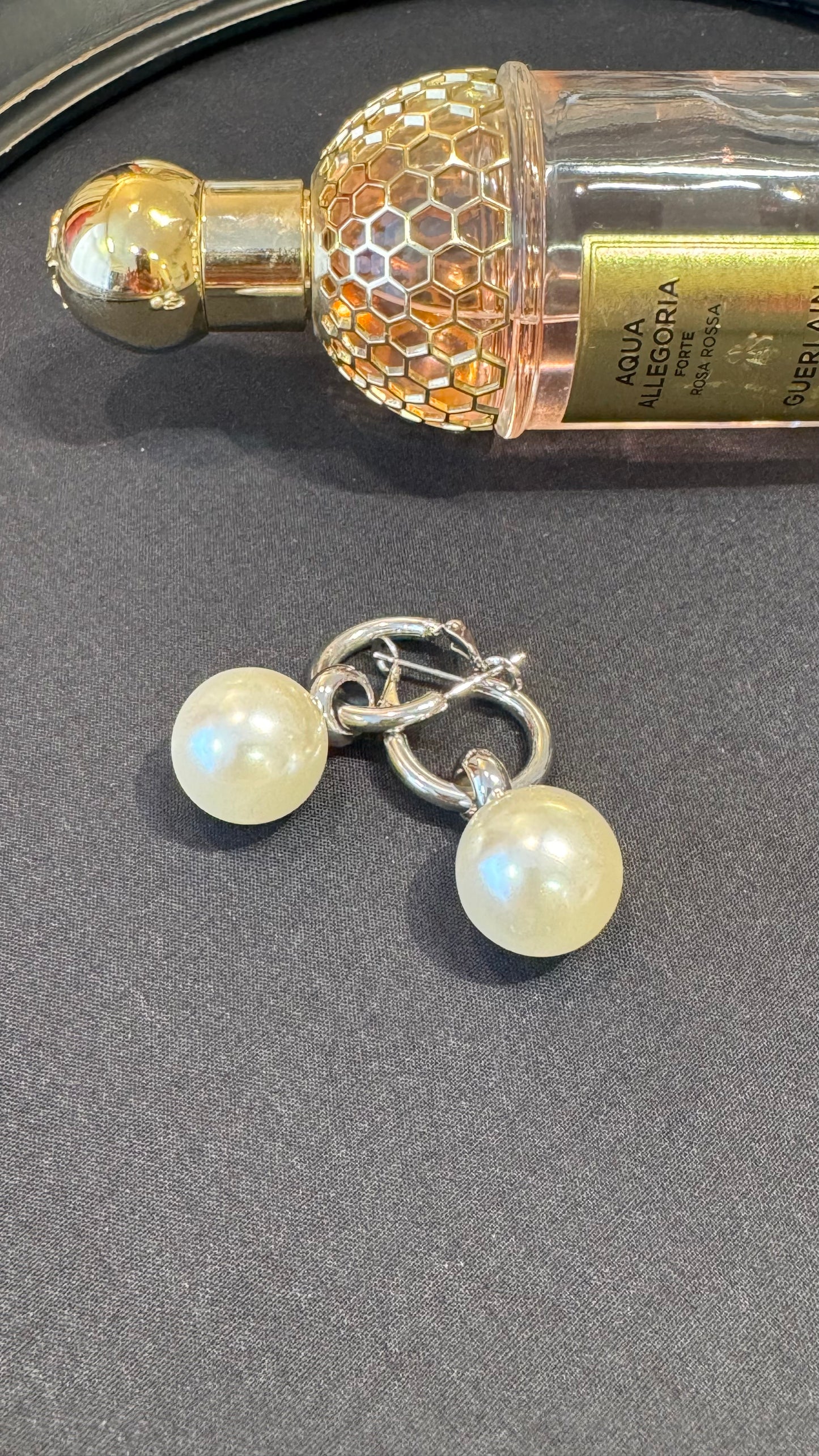 Sterling Silver Geometric Pearl Dangle Earrings