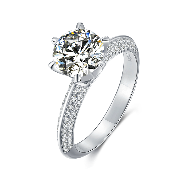 Big Moissanite Diamond Six Prongs Ring With Two Rows M13D