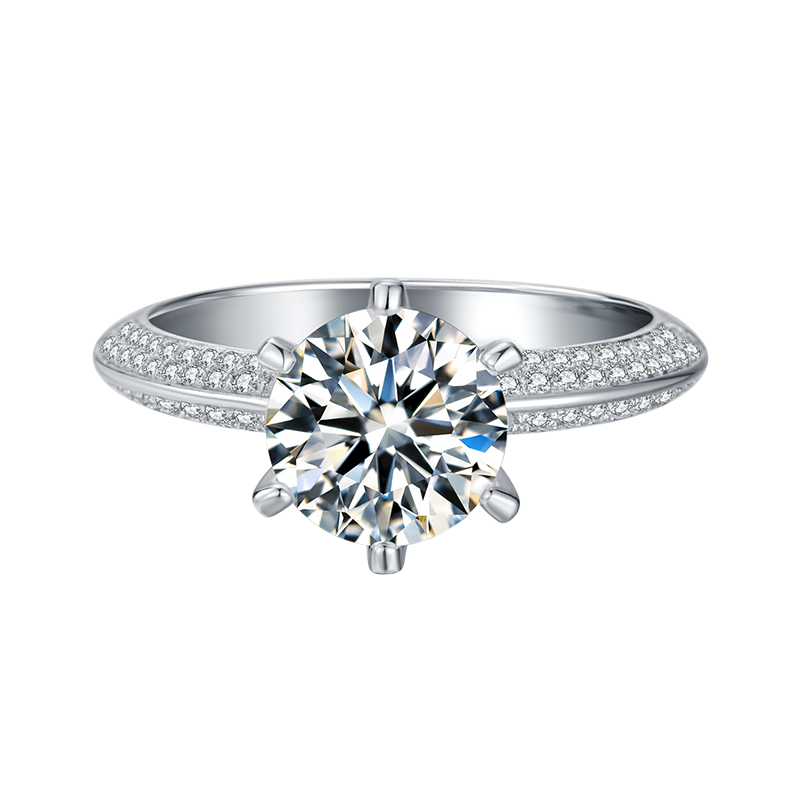 Big Moissanite Diamond Six Prongs Ring With Two Rows M13D
