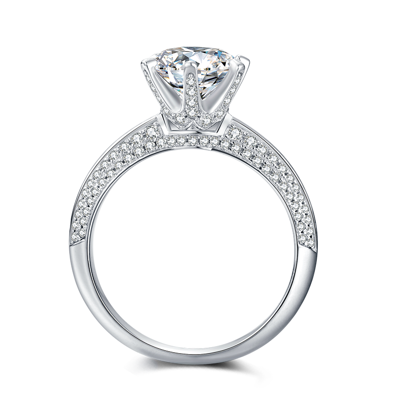 Big Moissanite Diamond Six Prongs Ring With Two Rows M13D