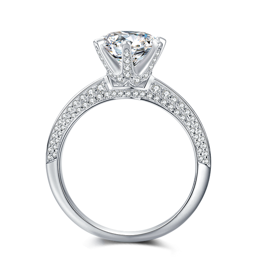 Big Moissanite Diamond Six Prongs Ring With Two Rows M13D