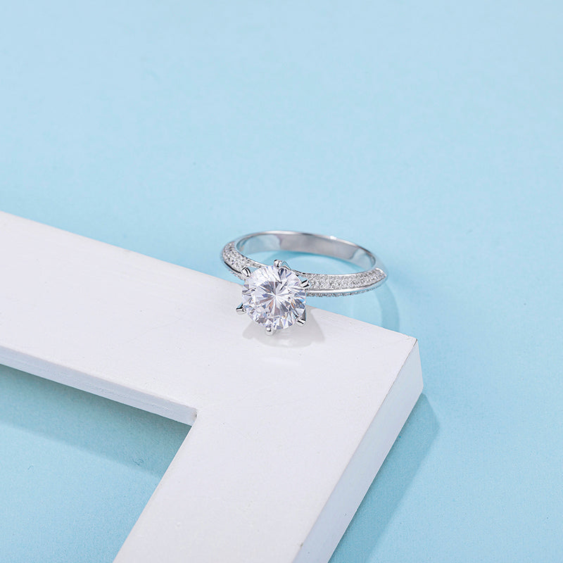 Big Moissanite Diamond Six Prongs Ring With Two Rows M13D