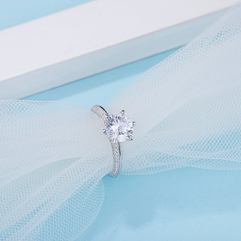 Big Moissanite Diamond Six Prongs Ring With Two Rows M13D