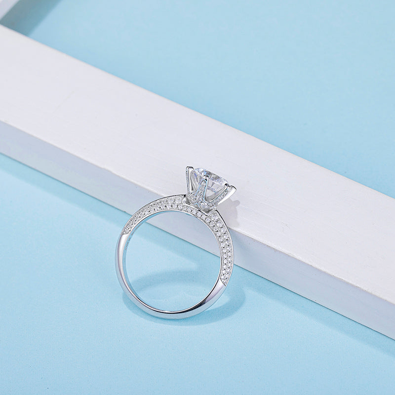 Big Moissanite Diamond Six Prongs Ring With Two Rows M13D