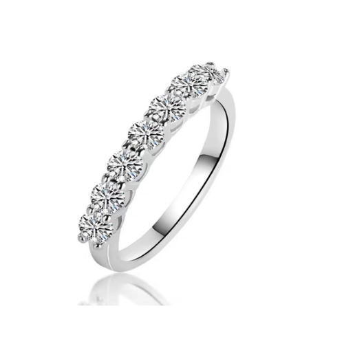Moissanite Diamond Prongs Set Row Ring