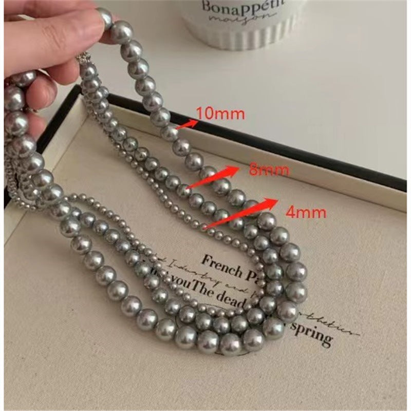 Vintage Luxury Platinum Silver-grey Pearl Necklace
