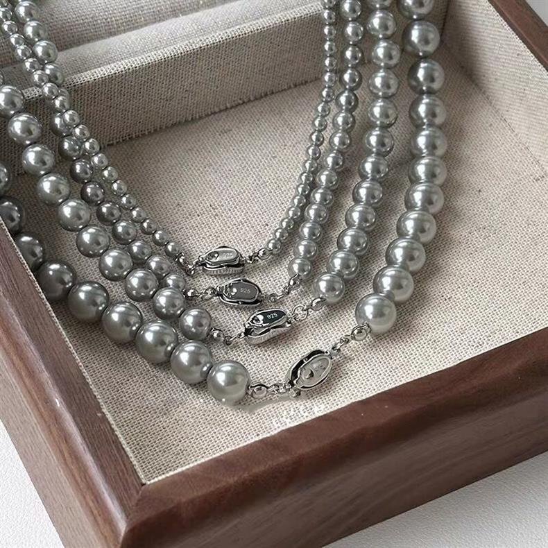 Vintage Luxury Platinum Silver-grey Pearl Necklace