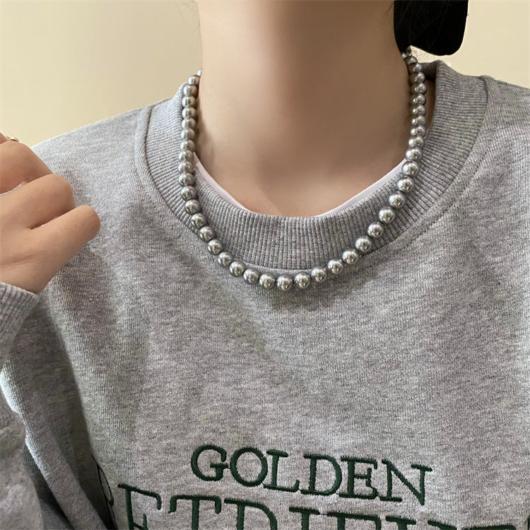 Vintage Luxury Platinum Silver-grey Pearl Necklace