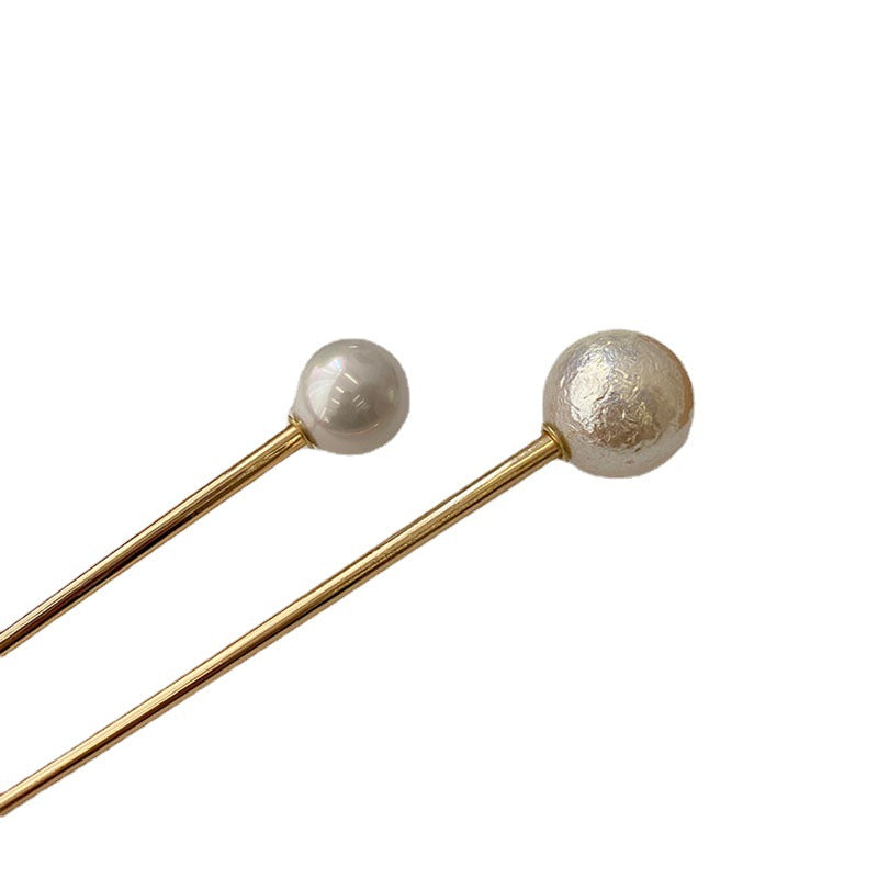 1pc Vintage metal pearl one word hairpin hairpin simple modern daily hair plate versatile pill head hairpin female