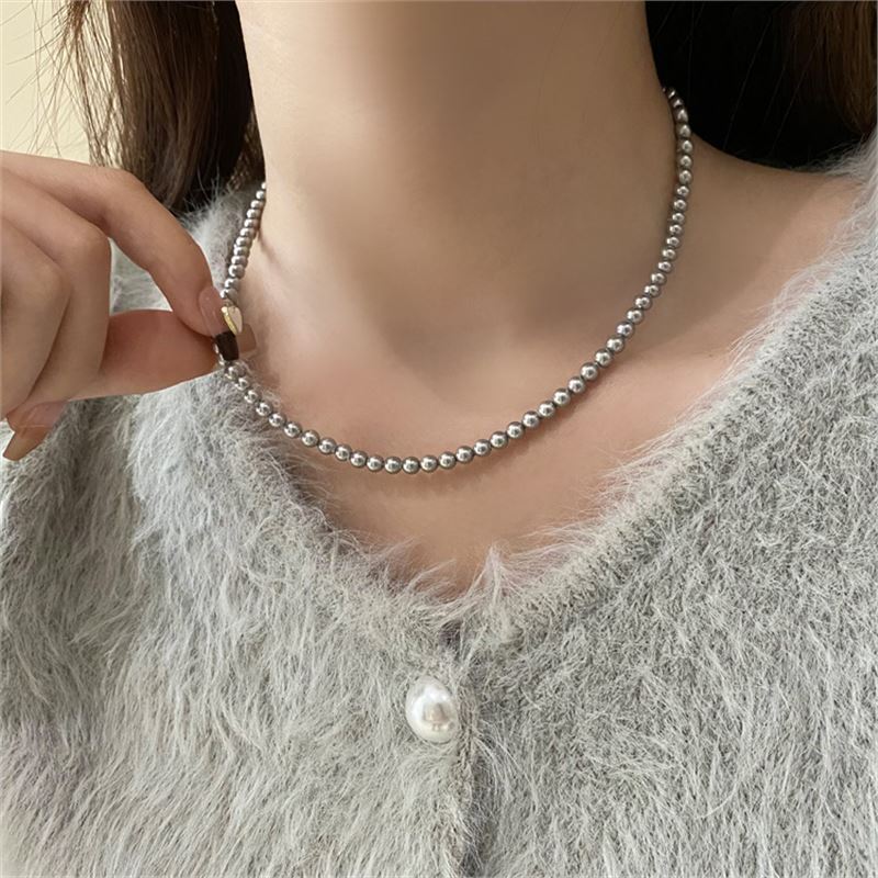 Vintage Luxury Platinum Silver-grey Pearl Necklace