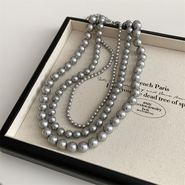 Vintage Luxury Platinum Silver-grey Pearl Necklace