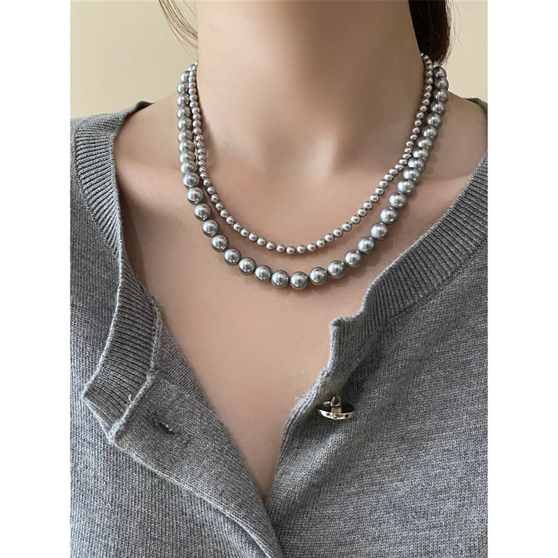Vintage Luxury Platinum Silver-grey Pearl Necklace