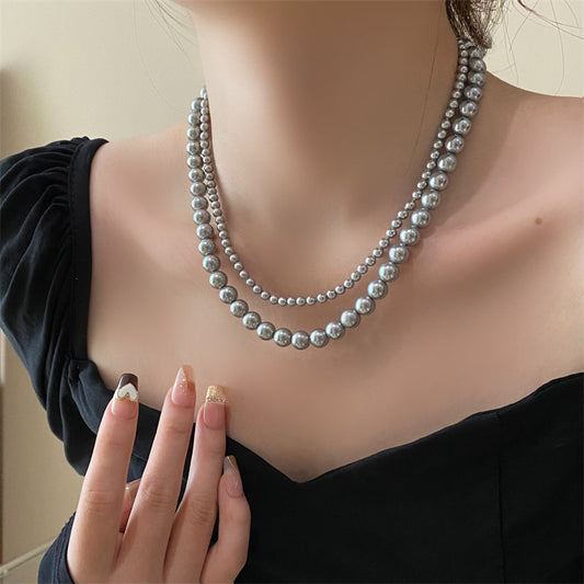 Vintage Luxury Platinum Silver-grey Pearl Necklace