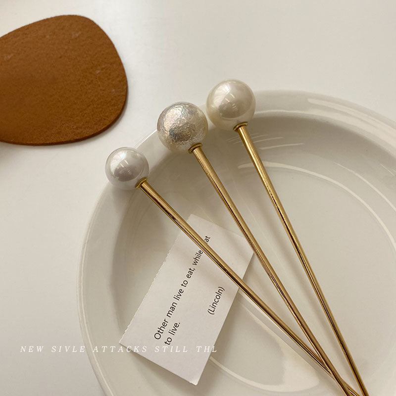 1pc Vintage metal pearl one word hairpin hairpin simple modern daily hair plate versatile pill head hairpin female
