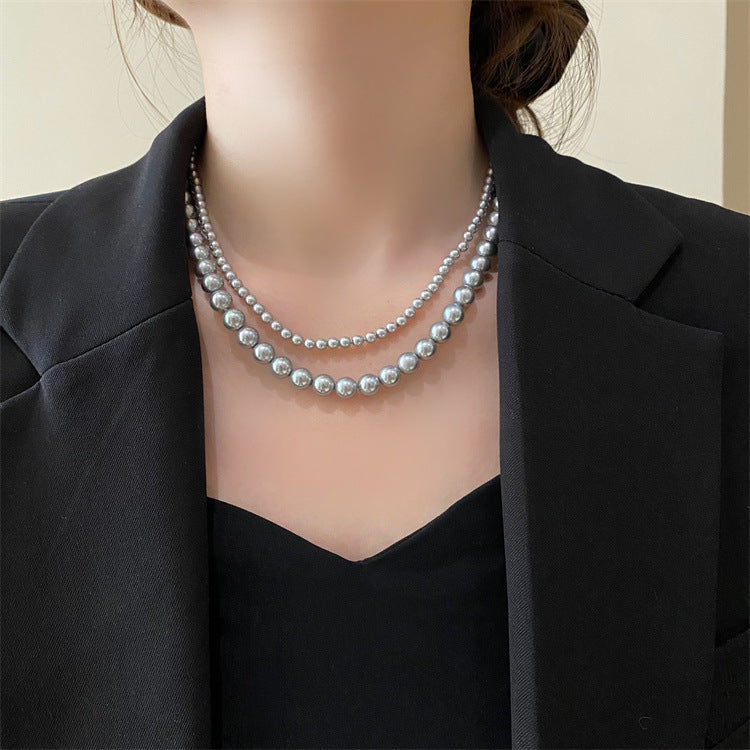 Vintage Luxury Platinum Silver-grey Pearl Necklace
