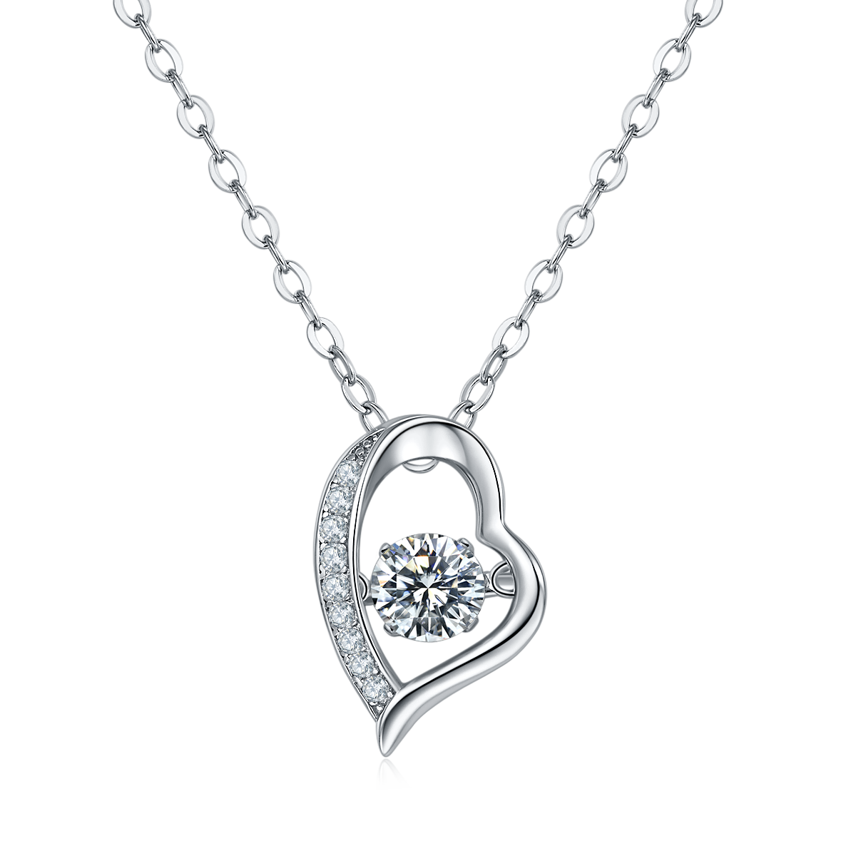 Moissanite Diamond Dancing Heart Round Cut Pendant OLDB