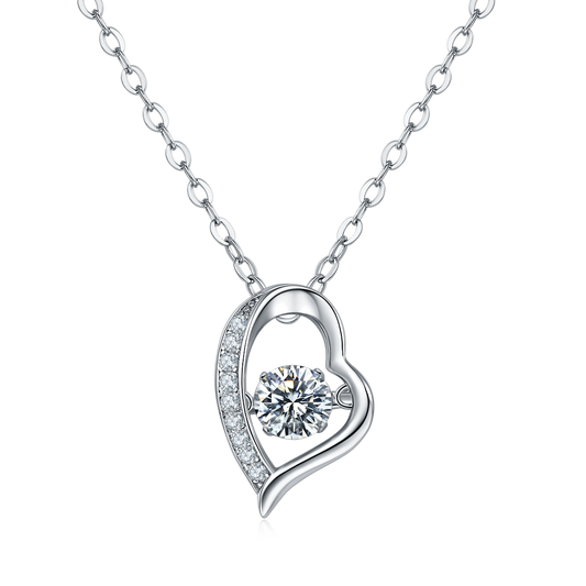 Moissanite Diamond Dancing Heart Round Cut Pendant OLDB