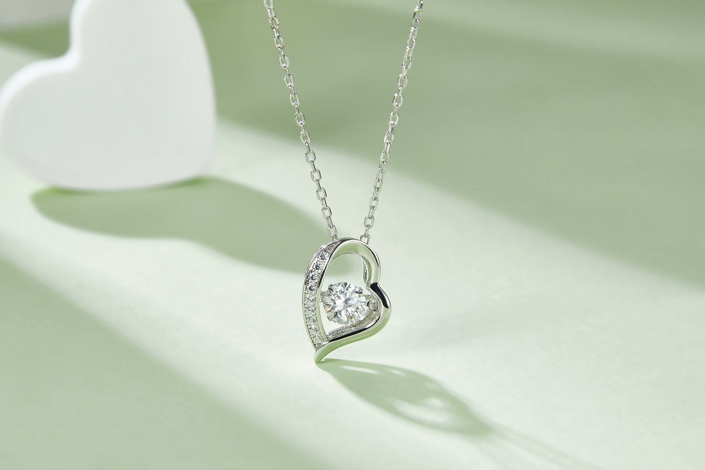 Moissanite Diamond Dancing Heart Round Cut Pendant OLDB