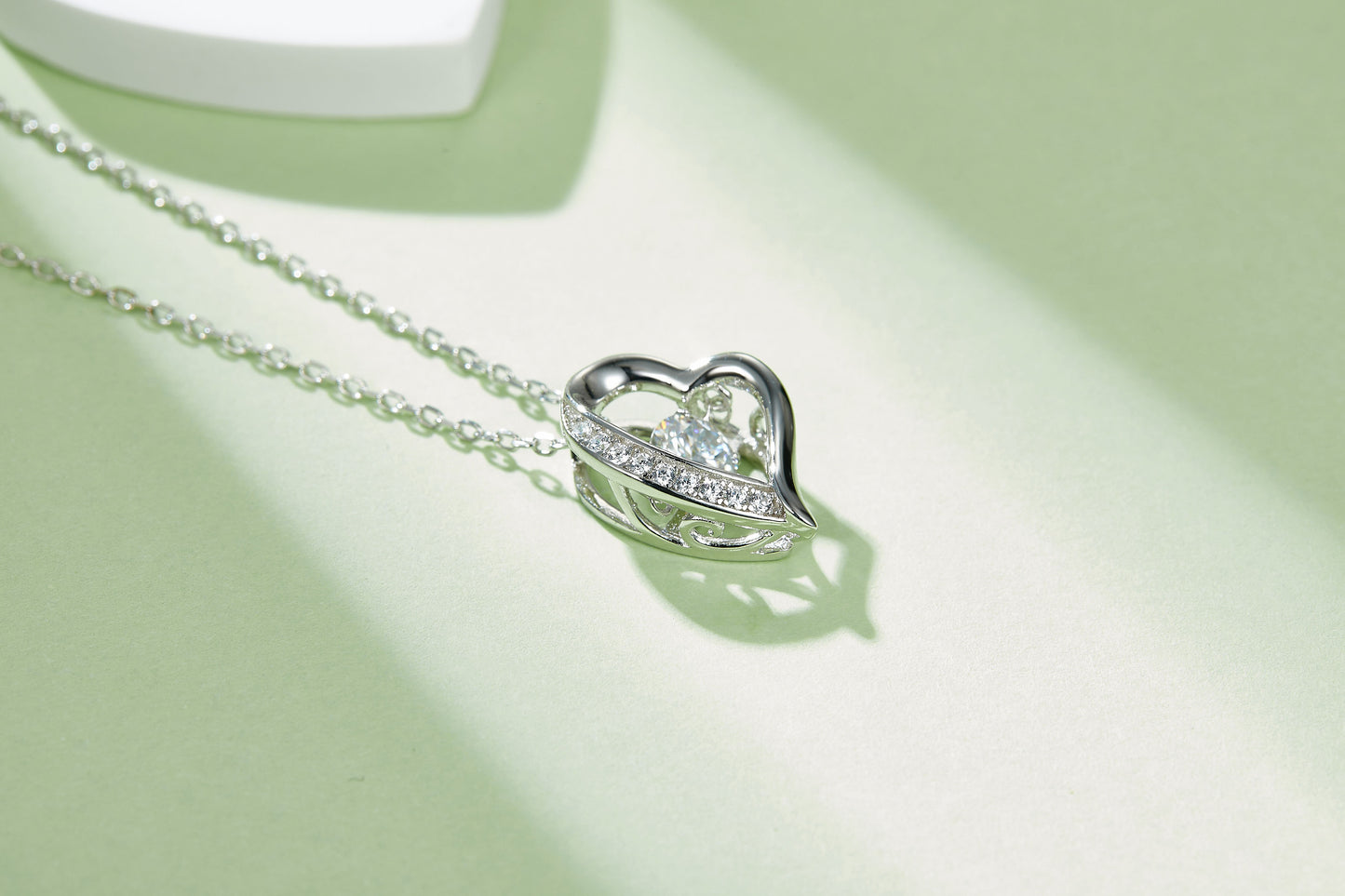 Moissanite Diamond Dancing Heart Round Cut Pendant OLDB