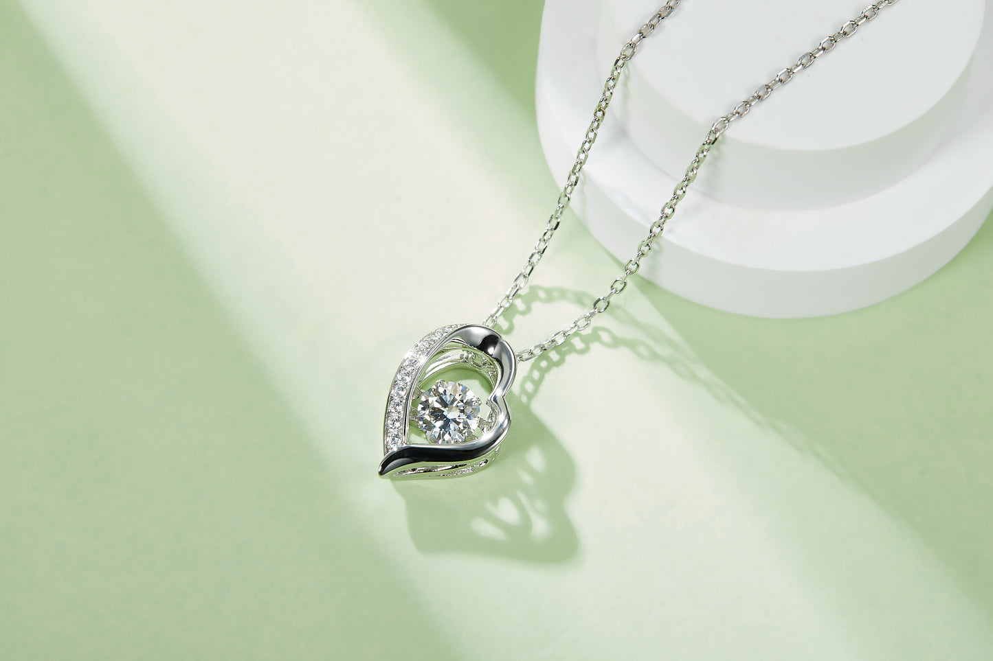 Moissanite Diamond Dancing Heart Round Cut Pendant OLDB