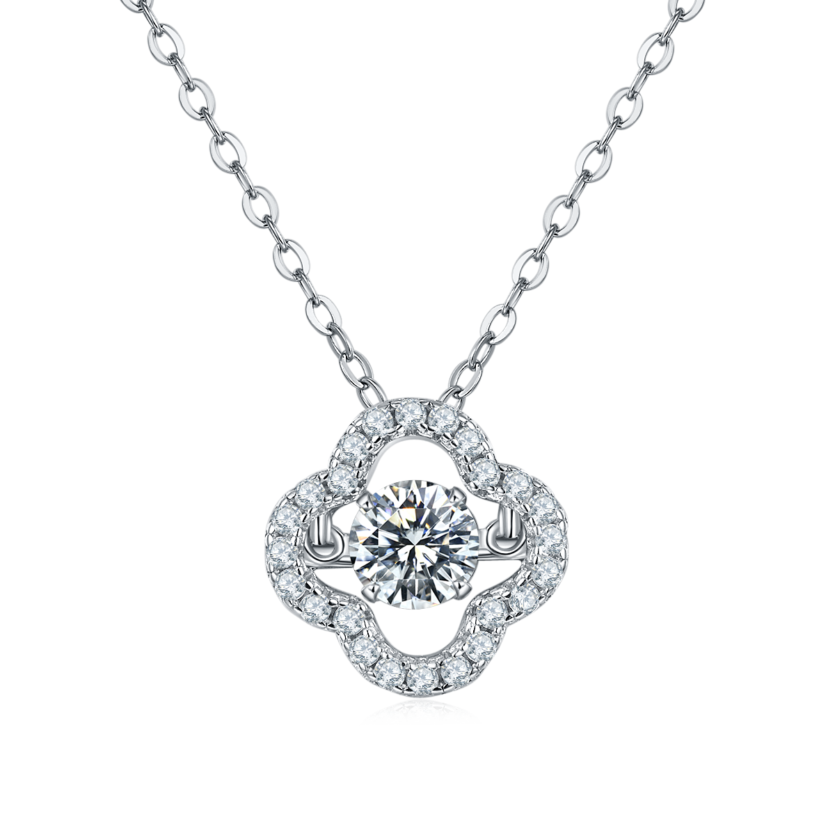 Moissanite Diamond Four Leaf Clover Dancing Pendant OLDC