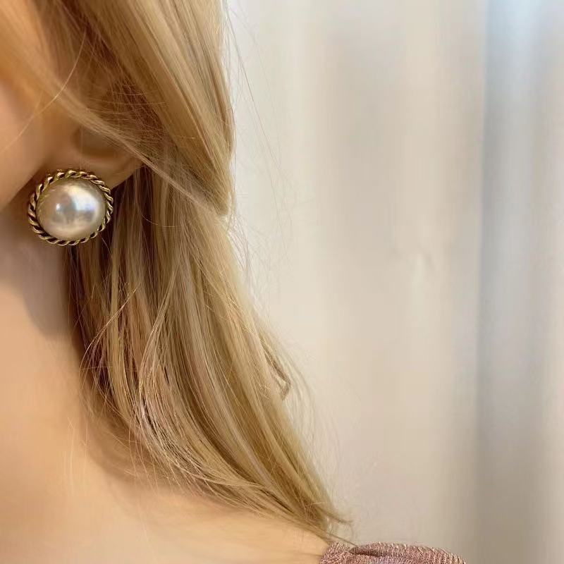 Round Pearl Stud Earrings - 925 Sterling Silver