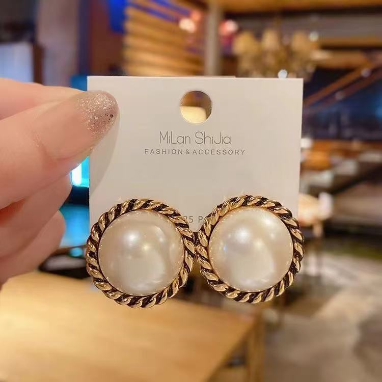 Round Pearl Stud Earrings - 925 Sterling Silver
