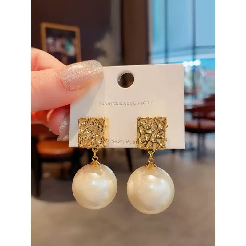 Sterling Silver Geometric Pearl Dangle Earrings