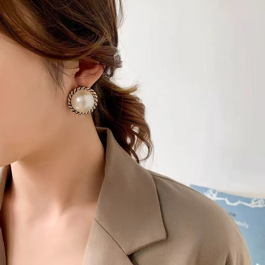 Round Pearl Stud Earrings - 925 Sterling Silver