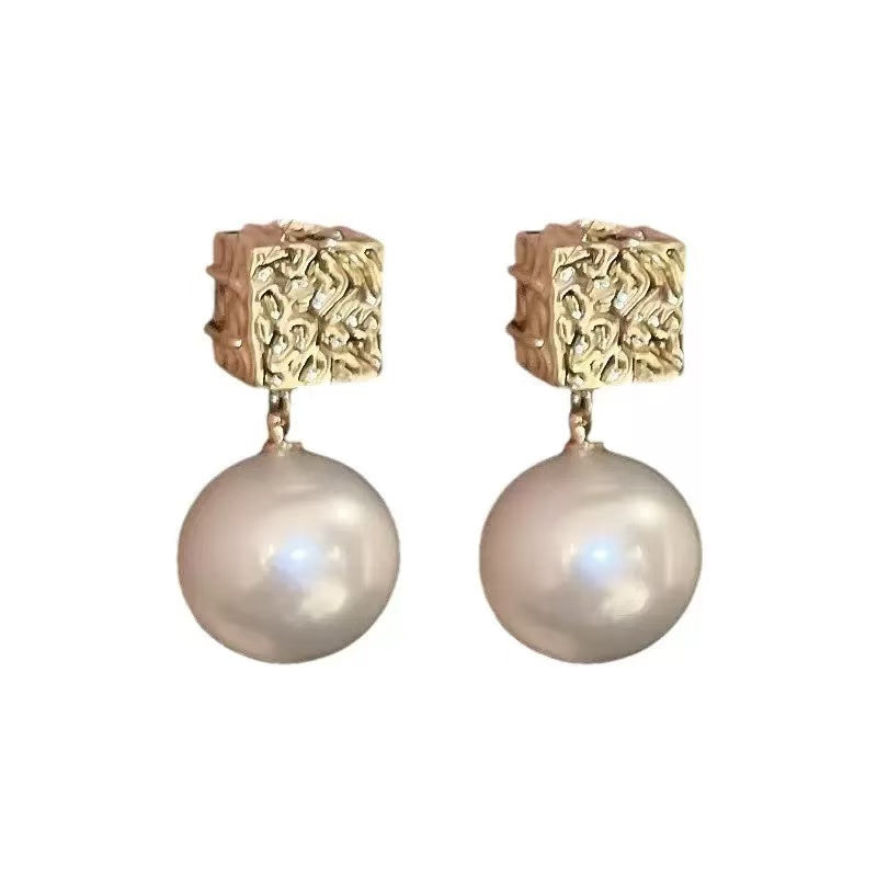 Sterling Silver Geometric Pearl Dangle Earrings