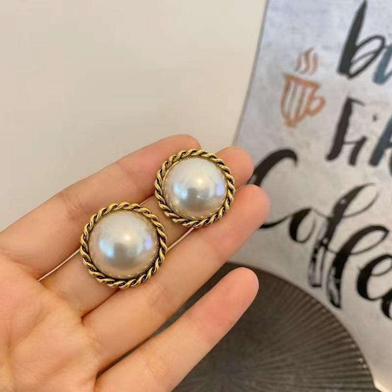Round Pearl Stud Earrings - 925 Sterling Silver