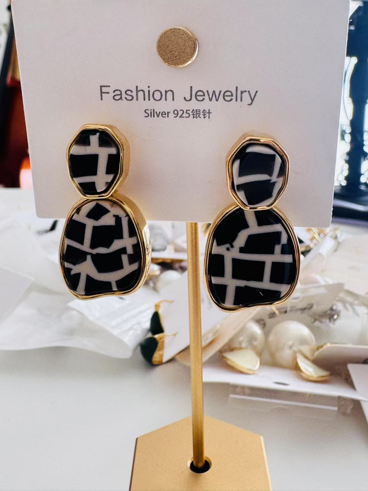 Modern Geometry Silver Drop Earrings